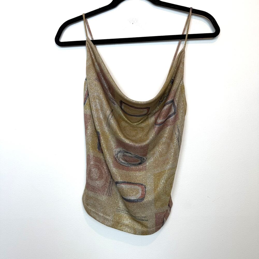 Vintage 90s y2k Bisou Bisou glittery strappy back tank top cowl neck party Large